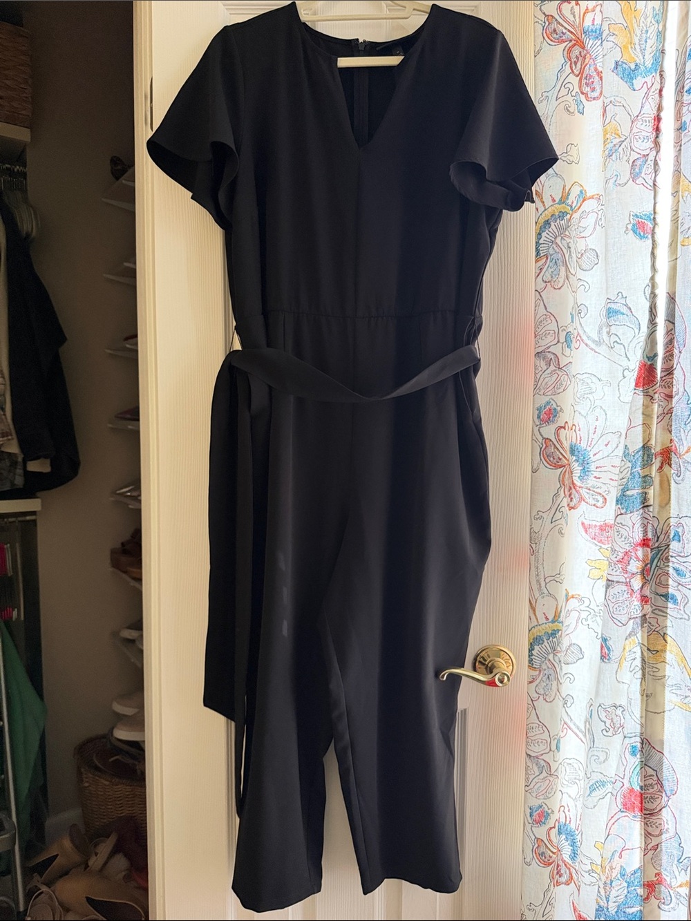 Lane Bryant Black V-Neck Belted Jumpsuit